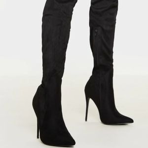 Heeled Thigh High Black (faux suede) Boots